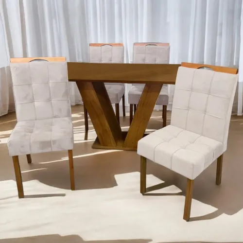 Mesa Classic 120 Cinamomo Laminado com 4 Cadeiras Sophia Mel/Veludo