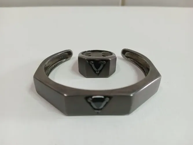 Pulseira + Anel - Vivara Man - Prata com Ródio Negro - Pedra Quartzo Negro