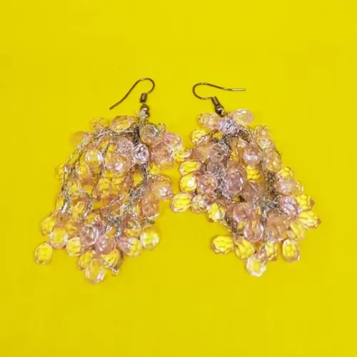 Par de Brincos Feminino - Pendente com Contas de Cristal Rosa Bebê