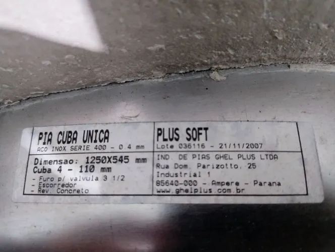 Pia Cuba Única Inox 1250x545mm Plus Soft