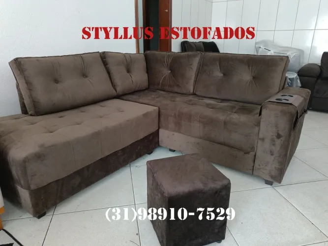 Sofá de Canto Marrom - Styllus Estofados