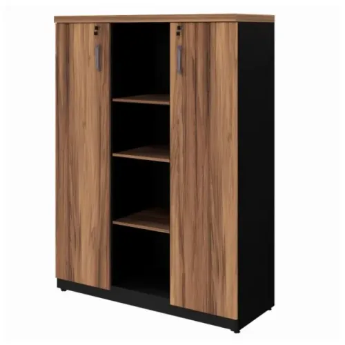 Armário Alto Credenza c/ Nicho 1,61x1,20x0,45m Nogal Sevilha Preto Organização 21415