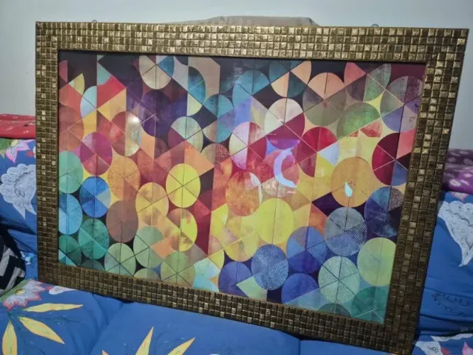 Quadro com Vidro Abstrato Círculos Coloridos - 100 x 70 cm