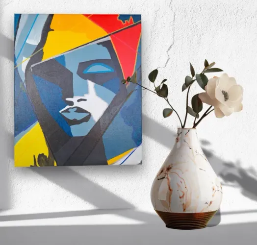 Mini Quadro com Rosto Feminino Pintado a Mão