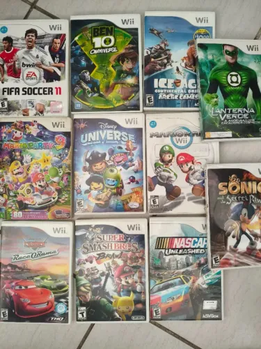 Conjunto de Jogos do WII + console + controles + volantes
