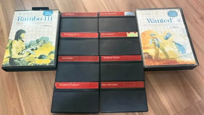 lote 10 jogos master system sega rambo indiana jones tazmania tom e jerry wanted lemmings