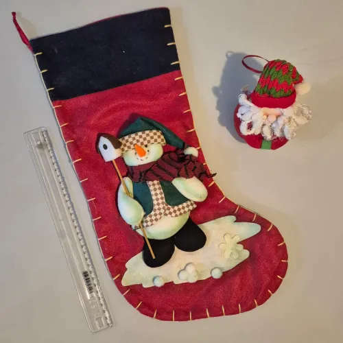Kit Decoração Natalina Bota Decorativa e Enfeite Papai Noel