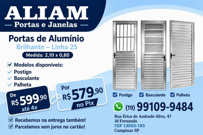 Portas de alumínio completas com garantia e preço de fábrica!