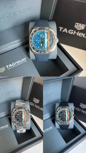 Relógio Estilo F1 Chronograph X Gulf Aço Inoxidável 904L 43mm