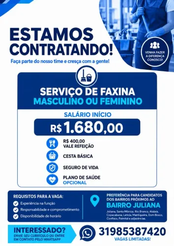 Estamos contratando faxineira (o)