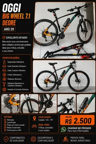 Bicicleta Oggi Big Wheel 7.1 Deore Preta/Laranja