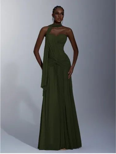 vestido longo verde oliva de festa | madrinha, casamento e formatura