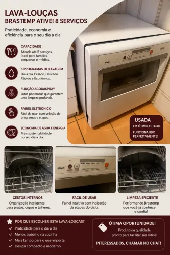 LAVA-LOUÇAS BRASTEMP ATIVE! - 8 SERVIÇOS - R$ 1.299