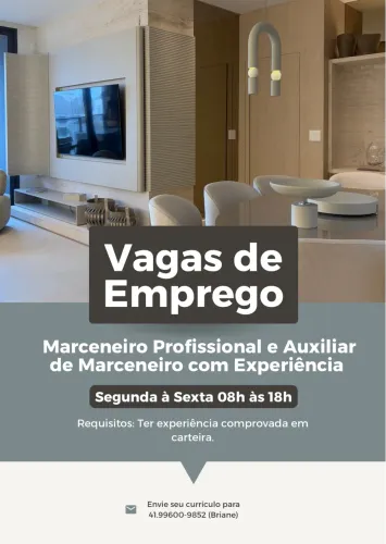 VAGA DE EMPREGO - MARCENEIRO PROFISSIONAL E AUXILIAR DE MARCENEIRO