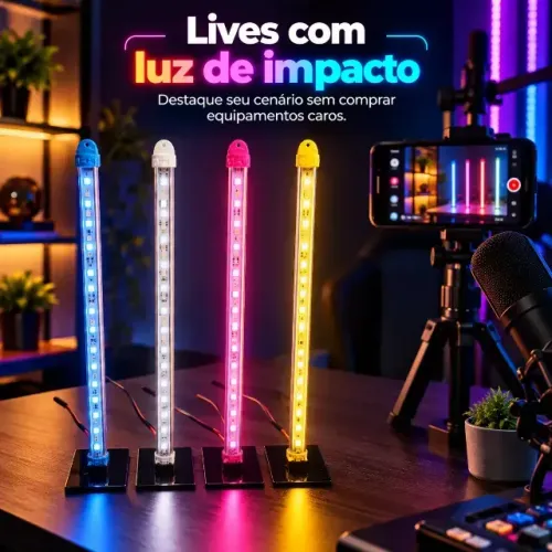 Kit 4 Barras LED 50cm LMS 12V RGB Com Fonte e Suportes