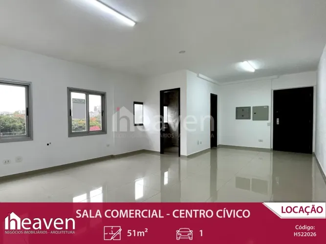 Sala comercial no Centro Cívico com 51m² e 1 vaga de garagem