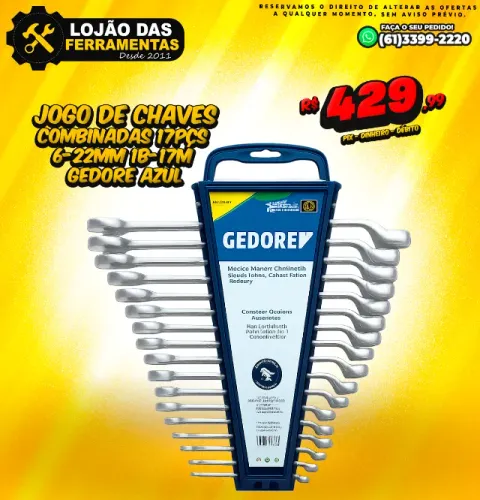 Jogo de Chaves Combinadas 17Pçs 6-22mm 1B-17M Gedore azul