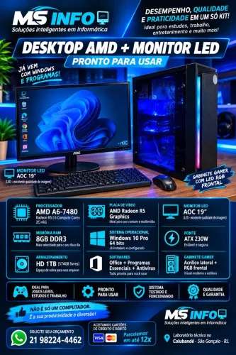 PC AMD Completo + Monitor AOC 19 Polegadas