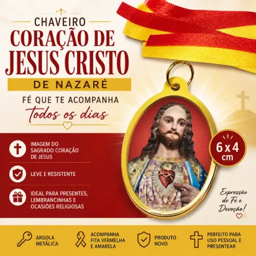 Chaveiro do Coração de Jesus Cristo de Nazaré (6×4 cm) cristão, católico, cristianismo