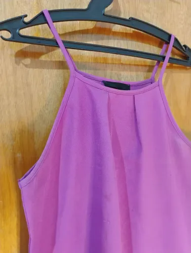 Vestido Curto Roxo Com Cinto Marrom (Brechó)