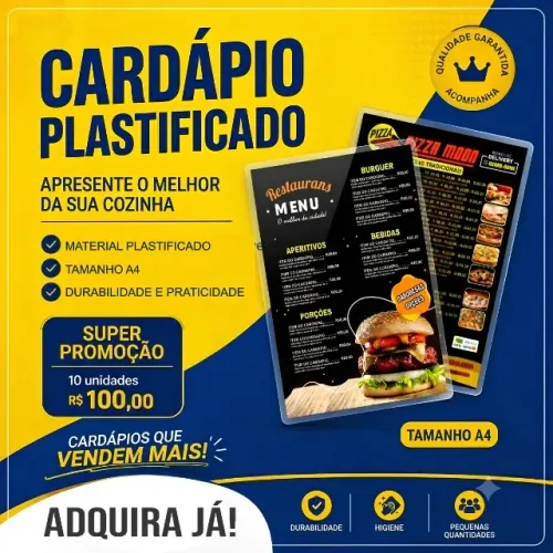 cardápio plastificado
