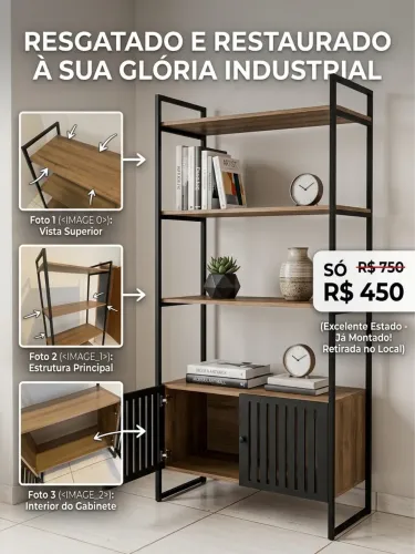 Estante Estilo Industrial com Portas Ripadas (Praticamente Nova)
