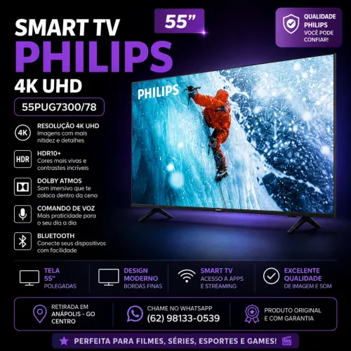 ? Smart TV Philips 55? 4K UHD HDR10+ com Dolby Atmos