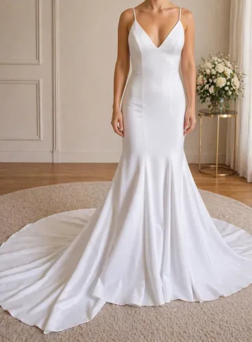 Vestido de noiva sereia + véu capela de pérolas