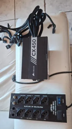 Fonte Corsair CX450 e Filtro de Linha UPSAI FHT 1200 usados