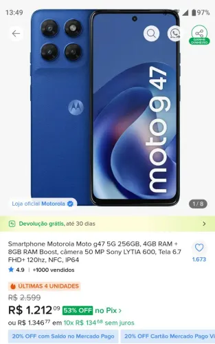 Motorola Moto g47 NOVO NA CAIXA 5G 256GB, 4GB RAM