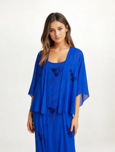 Vestido longo com capa azul 46