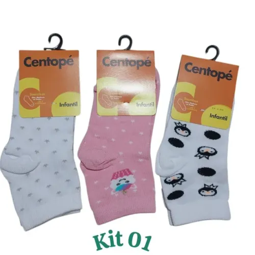KIT 3 PARES DE MEIAS CENTOPÉ INFANTIL- TECNOLOGIA SEAMLESS: NÃO MACHUCA OS DEDOS TAM:29/34