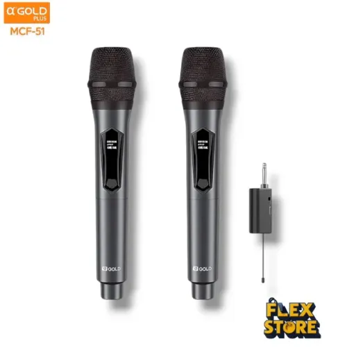 Kit 2 Microfone Dinâmico Duplo ?GOLD Plus MCF-51 com Receptor P10 Sem Fio Recarregável Pr