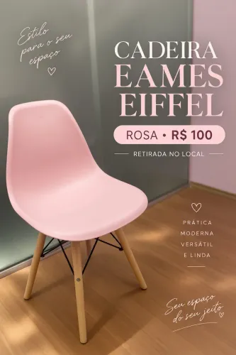 Cadeira Charles Eames Eiffel DSW Rosa com Pés de Madeira