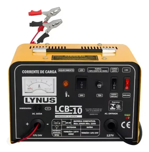 Carregador Bateria Automotiva Lenta E Rápida Cl1 Lynus LCB-10 12V/24V cor Amarelo