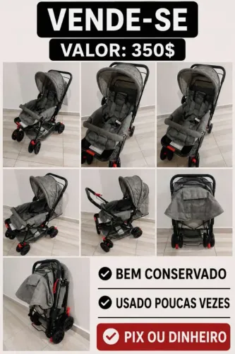 Carrinho de Bebê Cinza - Muito Bem Conservado