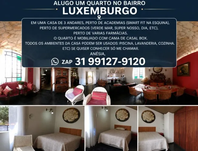 Aluguel de quarto no bairro Luxemburgo em Bh