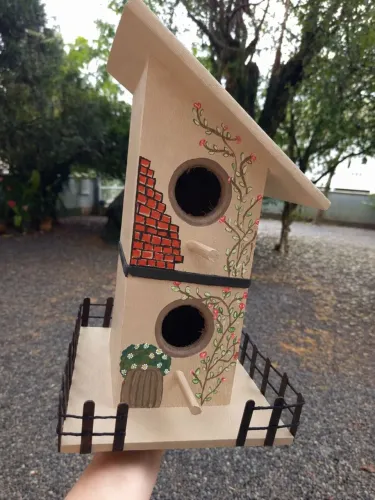 Lar de pássaros Casinha Rústica, ninho duplo.