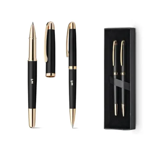 Conjunto de canetas roller e esferográfica dourado