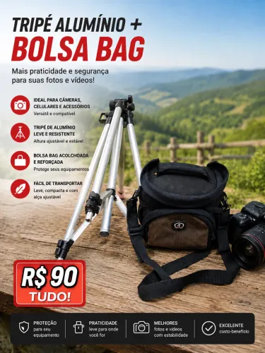 Tripé para câmera e filmadoras + bolsa BAG