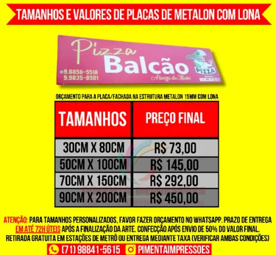 Placa metalon e lona