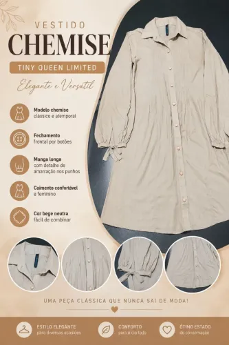 Vestido Chemise TINY QUEEN LIMITED - Elegante e Clássico
