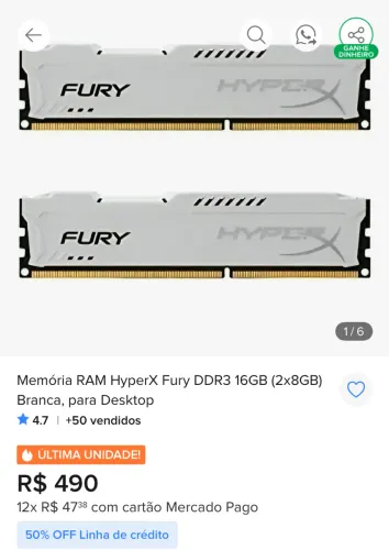 16GB MEMORIAS RAM DDR3 FURY