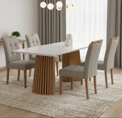 Conjunto Sala de Jantar Livorno 1,20 m com 4 Cadeiras Veludo Bege