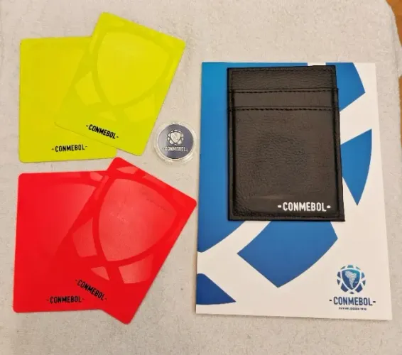Kit Cartão Árbitro + Moeda + Bloco de Notas Conmebol - Novo