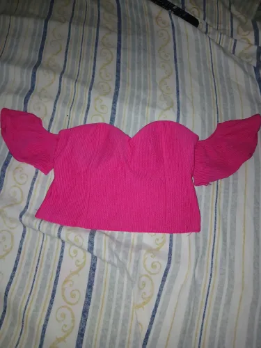 Cropped rosa com manga 25 reias