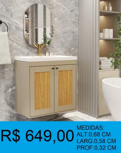 Gabinete p/ banheiro + espelho incluso larg:58cm - frete grátis!