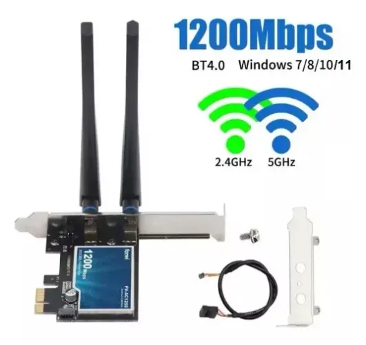 Placa de Rede WiFi 1200 Mbps Dual Band (2.4 / 5,8 Ghz) PCI-Ex com Bluetooth
