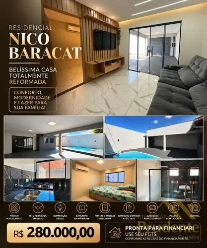 Casa para Venda em Cuiabá, Loteamento Residencial Nico Baracat, 2 dormitórios, 1 banheiro,