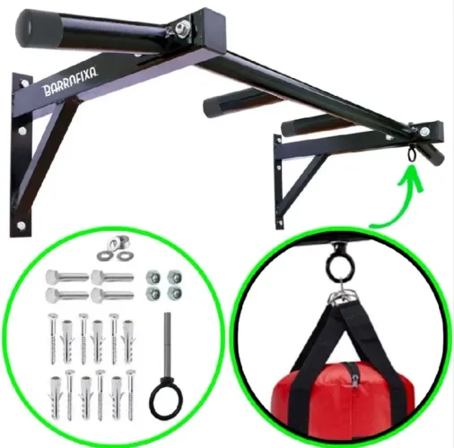 barra reforçada de parede com suporte pra saco de pancada. entrega grátis